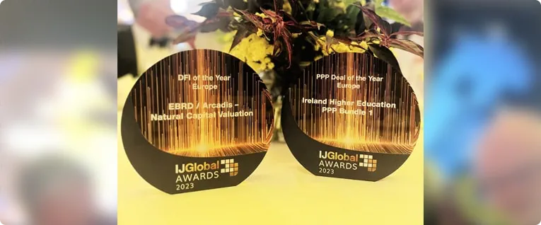 A pair of awards for natural capital risk assessment on a table