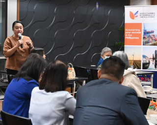 A speaker presenting during the Mainstreaming ESG in PPP Projects, a roundtable hosted by the Dutch Chamber of Commerce in the Philippines.