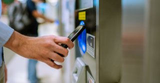 Contactless access using smartphone at secure entry system.